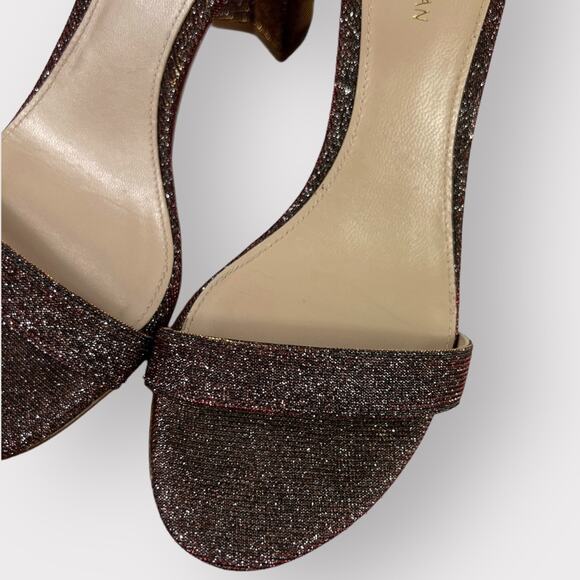 Stuart Weitzman Nearlynude Block-Heel Glitter Fabric Sandals 5.5 - Picture 11 of 11